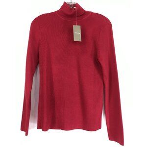 Chicos Turtleneck Sweater Womens Size 1 Medium Red Wider Ribbed Sides Ladies